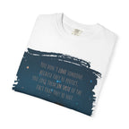 Black Printify T-shirt featuring the quote "You don’t love someone because they’re perfect, you love them despite that" printed on the front.