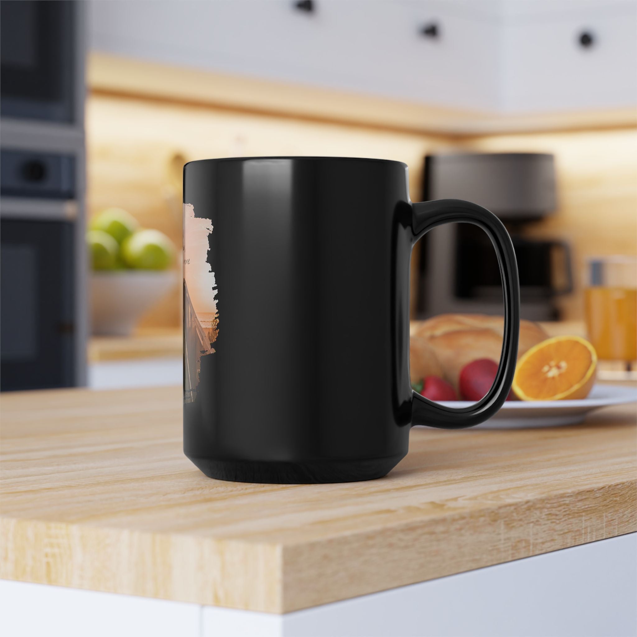 Black ceramic mug featuring the quote "Love all, trust a few, do wrong to none" printed in white text.