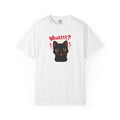 Black cat graphic T-shirt from Printify featuring a cute, kawaii cat design on a black cotton tee.