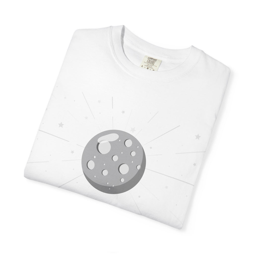 Black Monday ruled by Moon T-shirt by Printify featuring a celestial moon graphic on soft cotton fabric.