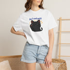 Black cat graphic T-shirt from Printify featuring the phrase "Am I Cool Yet?" on a casual black cotton tee.