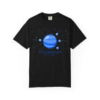 Printify Thursday ruled by Jupiter T-shirt featuring celestial print with planetary design on soft fabric.