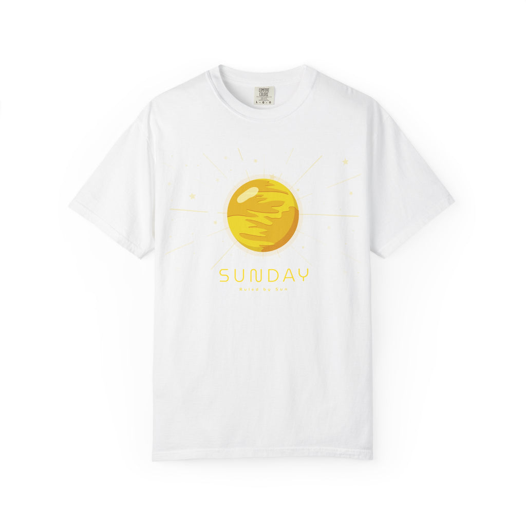 Sun-themed Sunday ruled by Sun T-shirt from Printify featuring a vibrant sun graphic on a casual cotton T-shirt.