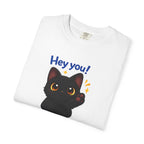 Black cat T-shirt from Printify featuring a playful cat graphic on a casual black cotton T-shirt.