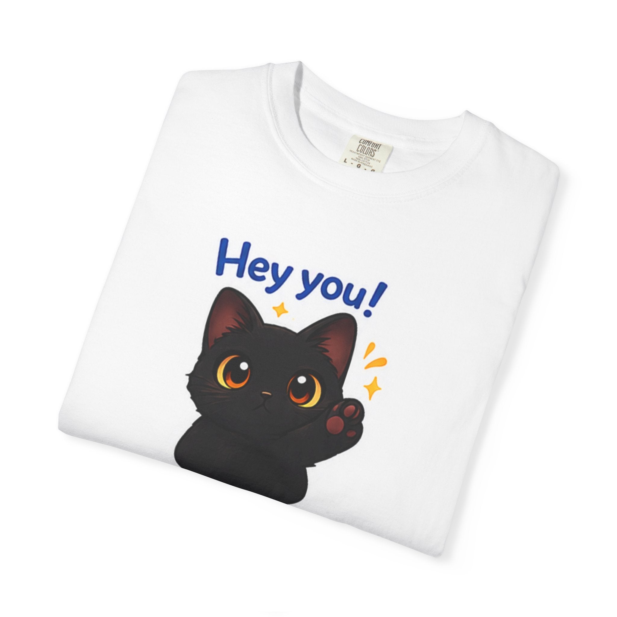 Black cat T-shirt from Printify featuring a playful cat graphic on a casual black cotton T-shirt.
