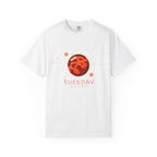 Red Tuesday ruled by Mars T-shirt by Printify, featuring bold planetary graphic and casual fit on a white background.