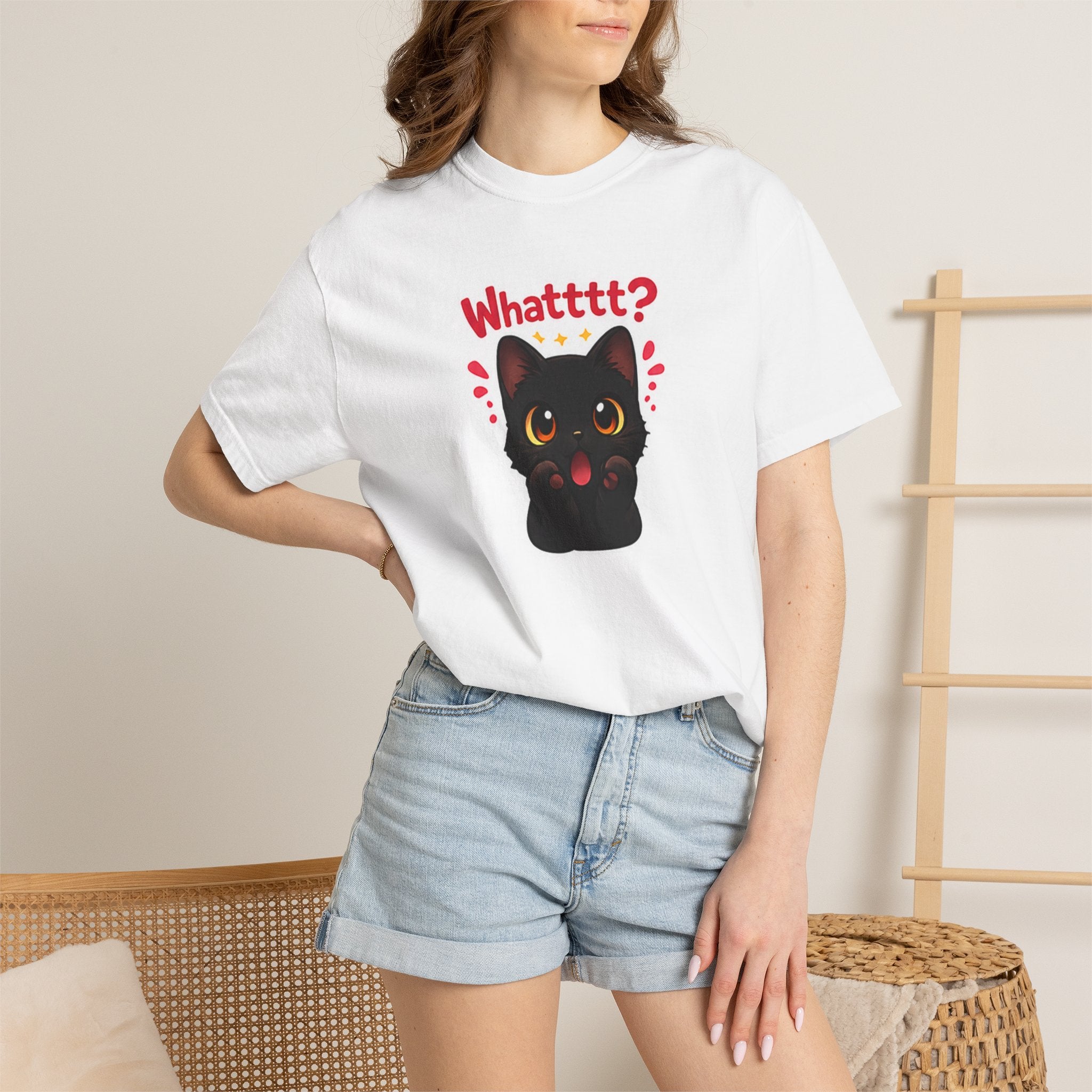 Black graphic T-shirt featuring a cute kawaii black cat design from Printify, ideal for casual wear and feline lovers.