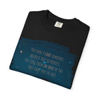 Printify T-shirt featuring quote "You don’t love someone because they’re perfect, you love them in spite of that," displayed on a casual t-shirt.