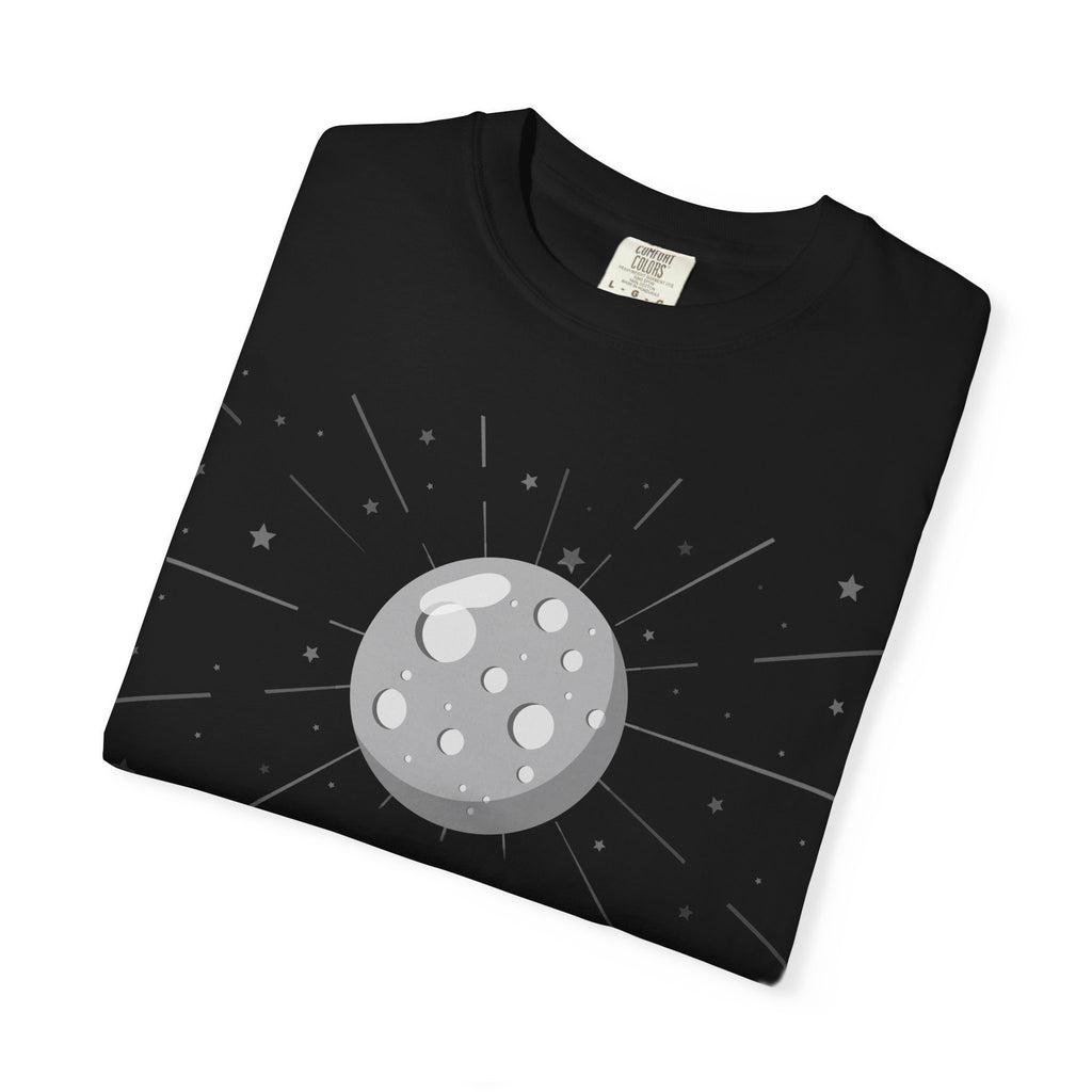 Monday ruled by Moon T-shirt by Printify featuring a celestial moon design on soft fabric.