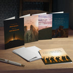 Set of five motivational greeting cards with inspirational quotes, printed on high-quality paper by Printify.