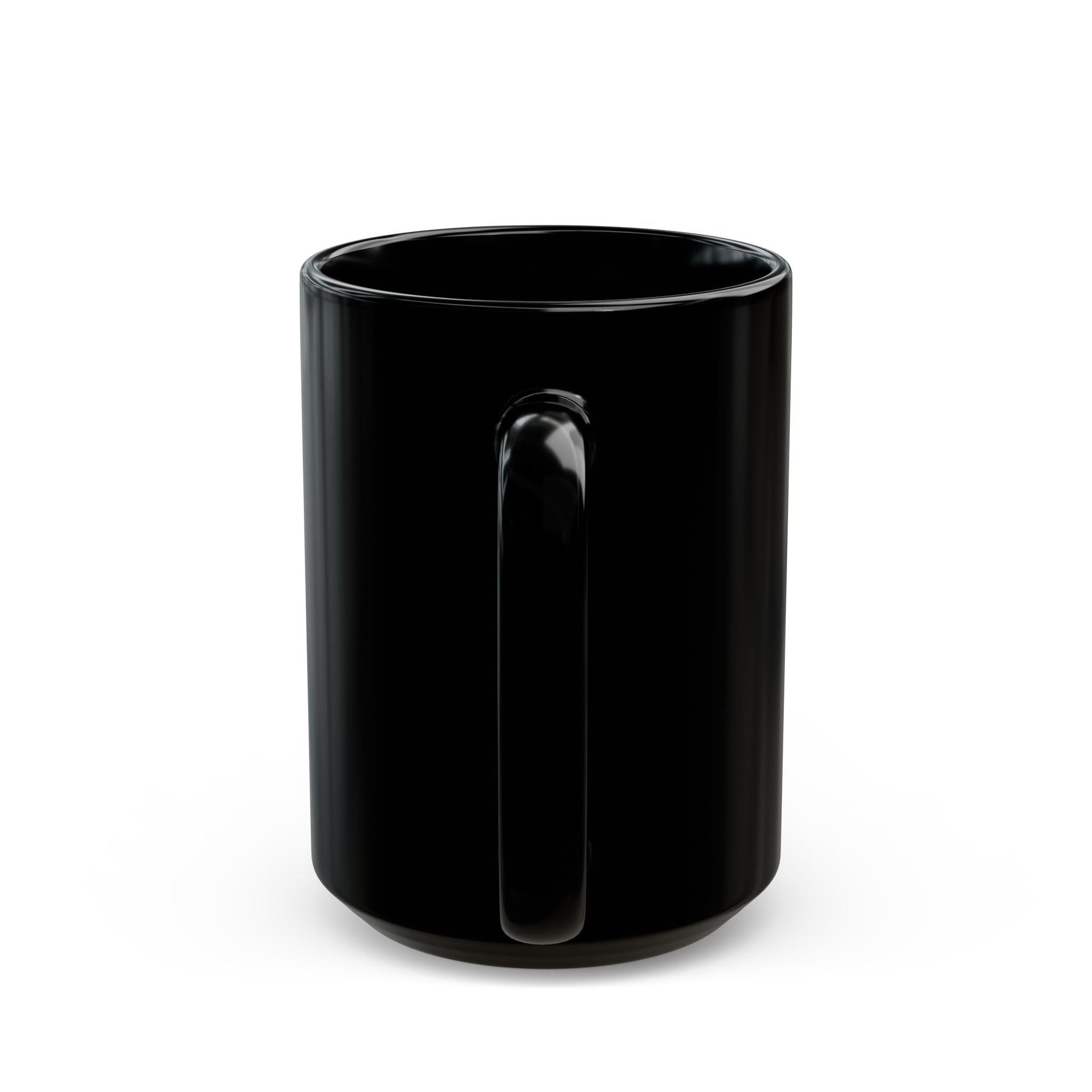 Black ceramic mug with inspirational quote about flowers and thoughts, perfect for coffee or tea.