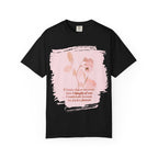 White T-shirt with a floral quote design reading "If I had a flower for every time I thought of you" by Printify, casual style.