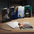 Set of four motivational greeting cards with inspiring quotes, featuring colorful designs and high-quality paper from Printify.