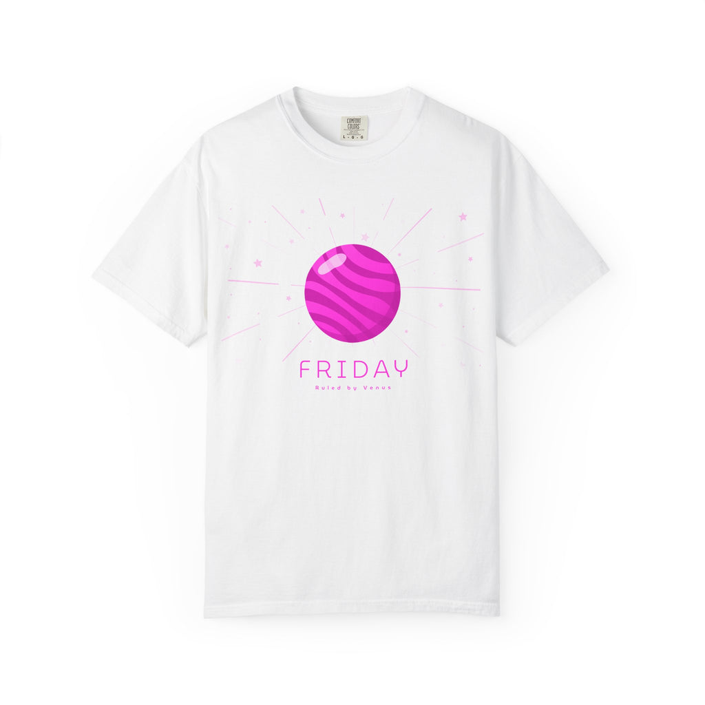 Gray Friday ruled by Venus T-shirt by Printify featuring celestial Venus design on soft cotton fabric.