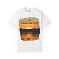 White Printify T-shirt featuring the phrase "We love the things we love for what they are" printed in black text.