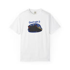 Black cat graphic T-shirt by Printify featuring a cute "Good Night!" design on a dark fabric.