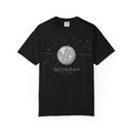 Monday ruled by Moon T-shirt by Printify featuring a celestial moon design on a casual black T-shirt.