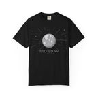 Monday ruled by Moon T-shirt by Printify featuring a celestial moon design on a casual black T-shirt.