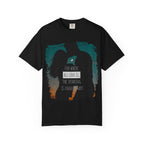 Gray Printify T-shirt with the phrase "For where all love is, the speaking is unnecessary" printed in black text.