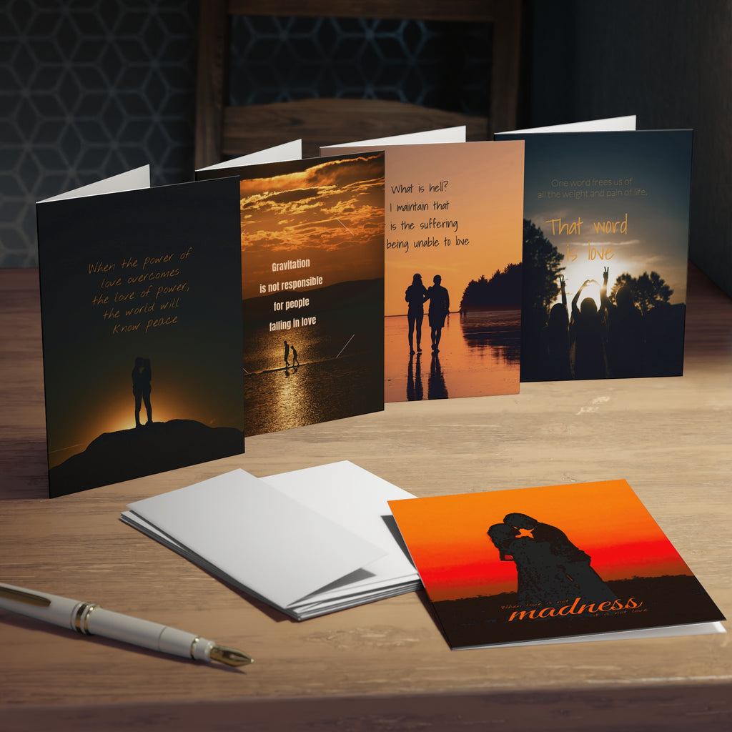 Set of 5 motivational greeting cards with inspiring quotes, printed on high-quality paper by Printify.