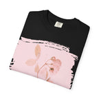 Printify T-shirt featuring the quote "If I had a flower for every time I thought of you" with floral garden background.