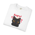 Black T-shirt featuring a bold angry black cat graphic, designed by Printify, with a casual fit and short sleeves.