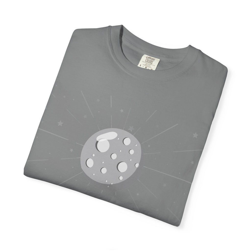 Black Monday ruled by Moon T-shirt by Printify featuring a celestial moon design on soft cotton fabric.