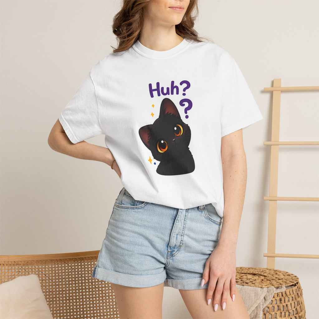 Black cat T-shirt by Printify featuring a cute cat graphic on a comfortable black fabric.
