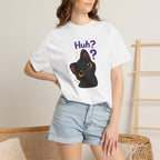 Black cat T-shirt by Printify featuring a cute cat graphic on a comfortable black fabric.